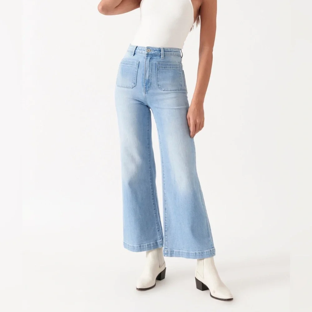 NWT ROLLA’S Sailor Jean Wide Leg High Rise Bluebird Organic Cotton Blue Size 31 - Picture 1 of 10